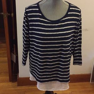 Women’s navy striped knit top.
